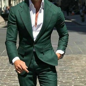 Buy Men Suits Green 2 Piece Formal Fashion Wedding Suit Groom Wear Slim ...