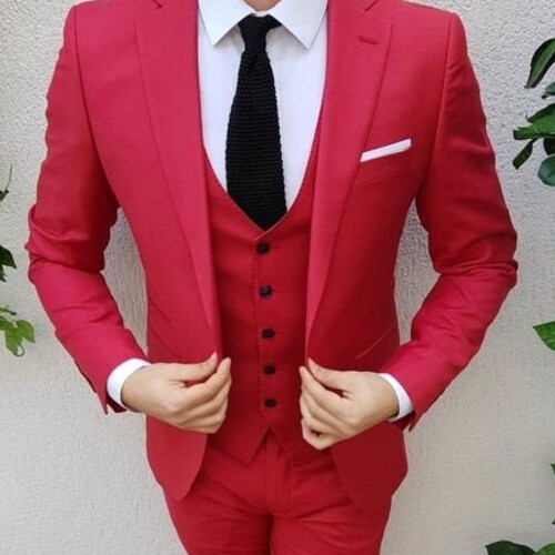Men Suits Red 3 Piece Suits Wedding Suits Men One Button | Etsy