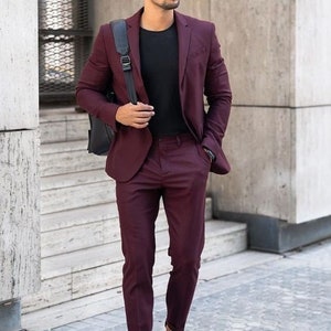 MEN WINE SUITS 2 Piece Formal Fashion Slim Fit Office Dinner Suits - Etsy