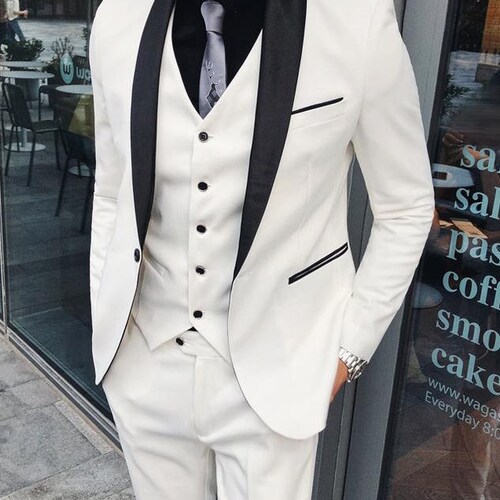 Men Suits Men White Luxury Elegant Wedding Groom Party Wear Etsy