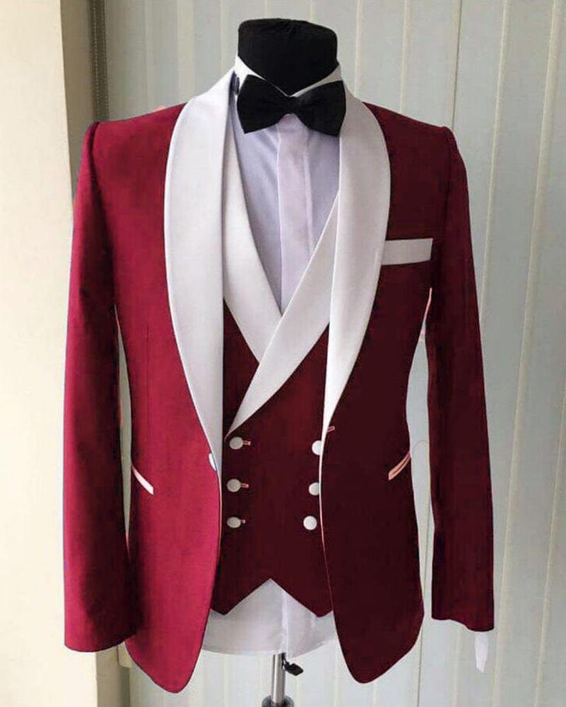 Men Suits Maroon 3 Piece Formal Fashion Wedding Groom Party - Etsy