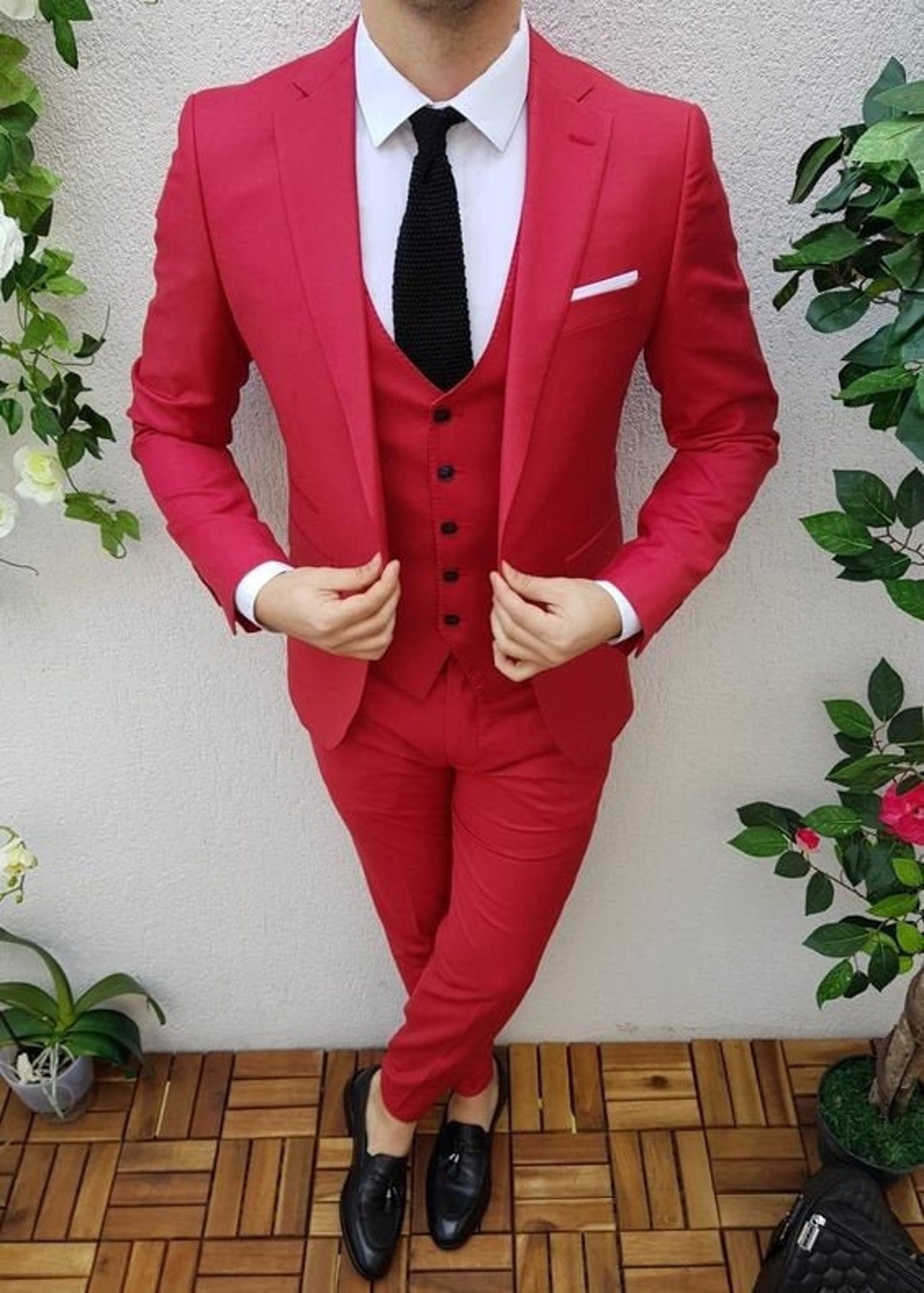 Men Suits Designer Wedding Suits Red 3 Piece Groom Wear Etsy
