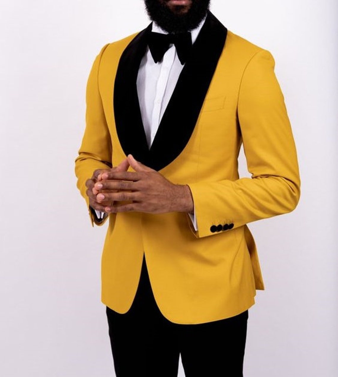 Men Suit Yellow Tuxedo 2 Piece Formal Fashion Party Wear image 1