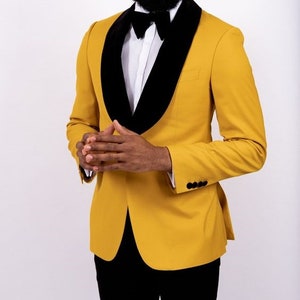 Men Suit Yellow Tuxedo 2 Piece Formal Fashion Party Wear Wedding Groom ...