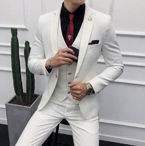Men White Wedding Suit Elegant Luxury Formal Fashion Groom - Etsy UK