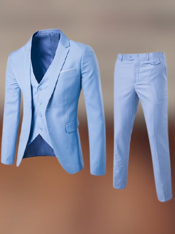 Men Sky Blue 3 Piece Wedding Groom Slim Fit Party Wear Elegant | Etsy