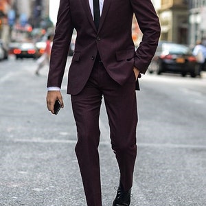 Men Wedding Suit Wine 2 Piece Formal Fashion Slim Fit Office - Etsy
