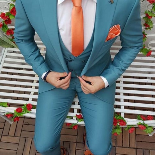 Men Suits Luxury Designer Sky Blue Suits 3 Piece Suits Etsy