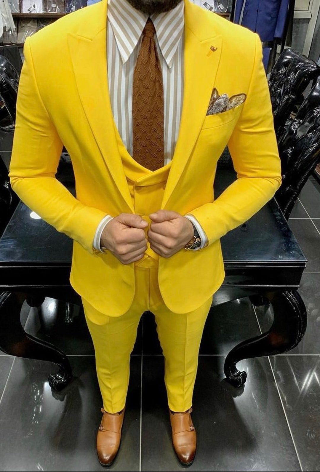 MEN YELLOW SUITS 3 Piece Elegant Formal Fashion Gift for Men Party Wear Prom Dinner Suits Etsy