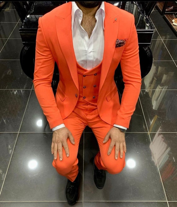 MEN ORANGE SUIT 3 Piece Formal Fashion Designer Slim Fit Party Etsy