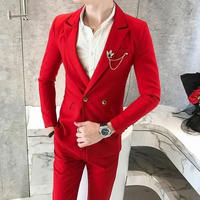 Men Suits Luxury Red Wedding Suits 2 Piece Formal Fashion | Etsy