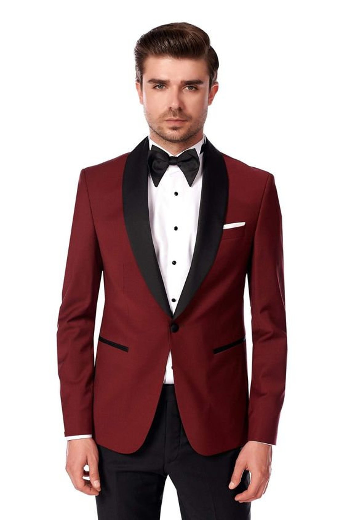 Men Tuxedo Jacket Burgundy One Button Party Wear Slim Fit Etsy