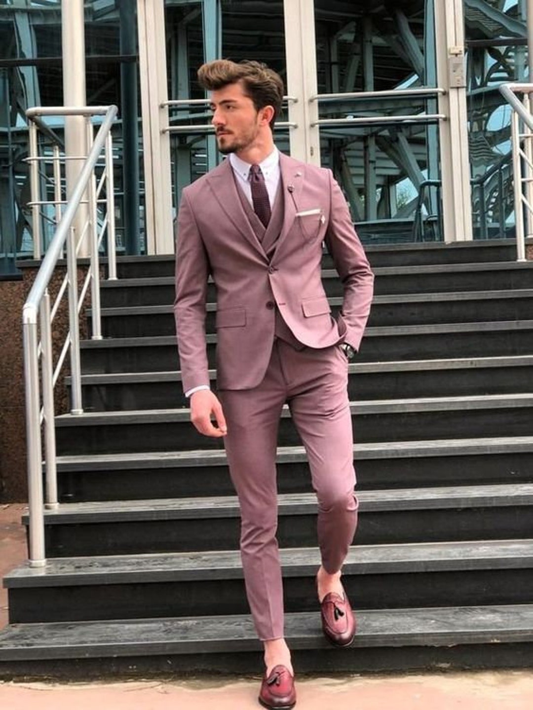 Men Suits Light Pink 3 Piece Formal Fashion Party Wear Office Etsy
