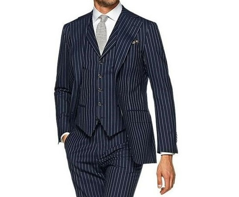 1930s Style Men’s Suits, Sportscoats     Men Stripe 3 Piece Formal Stripe Men Suit Wedding Office Prom Party Wear Dinner Suits  AT vintagedancer.com