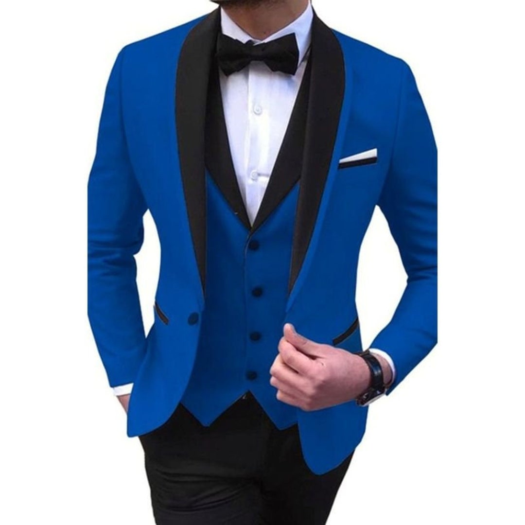 Men Suit Royal Blue Tuxedo 3 Piece Wedding Groom Slim Fit - Etsy