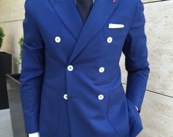 Double Breasted Men's Blue Jacket Slim Fit Designer Party Wear Blazer ...