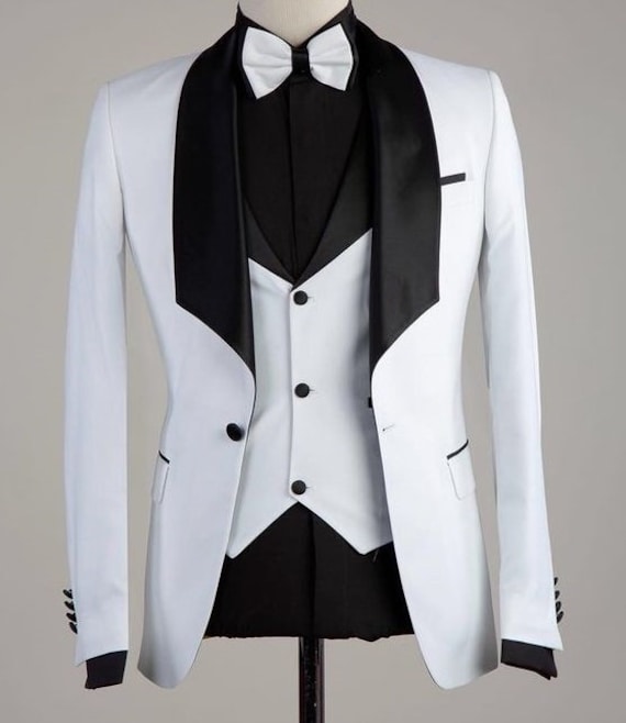 Smoking Uomo 3 Pezzi - Giacca, Pantaloni E Gilet In Cotone/Poliestere, Vestibilità Moderna - Foto 3