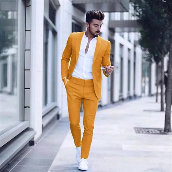 Men's 2 Piece Suit Mustard Slim Fit Suit Wedding Outfit Formal Suit Dinner  Suit Bespoke Tailoring