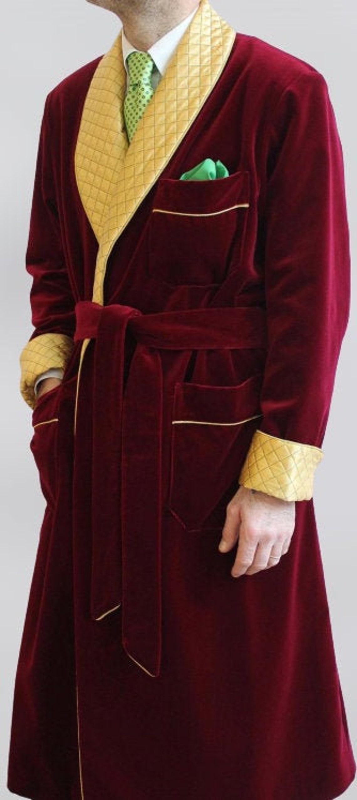 Men Long Smoking Jacket Quilted Robe Maroon Long Evening Gown Etsy
