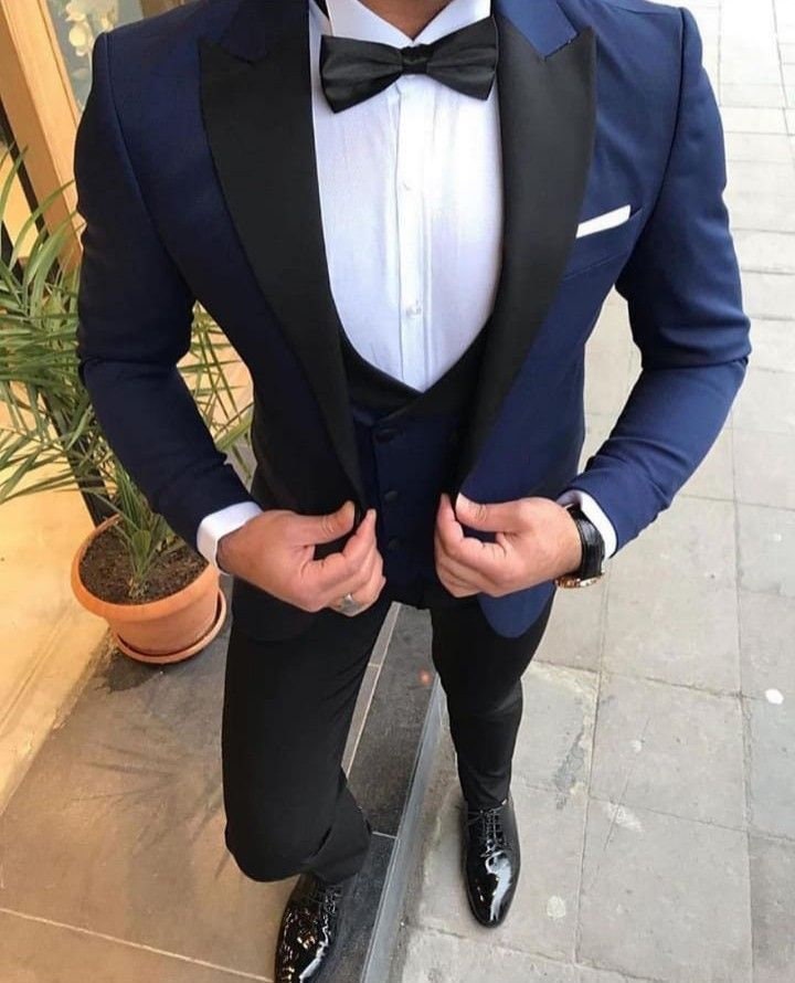 Men Navy Blue Tuxedo 3 Piece Suit 
