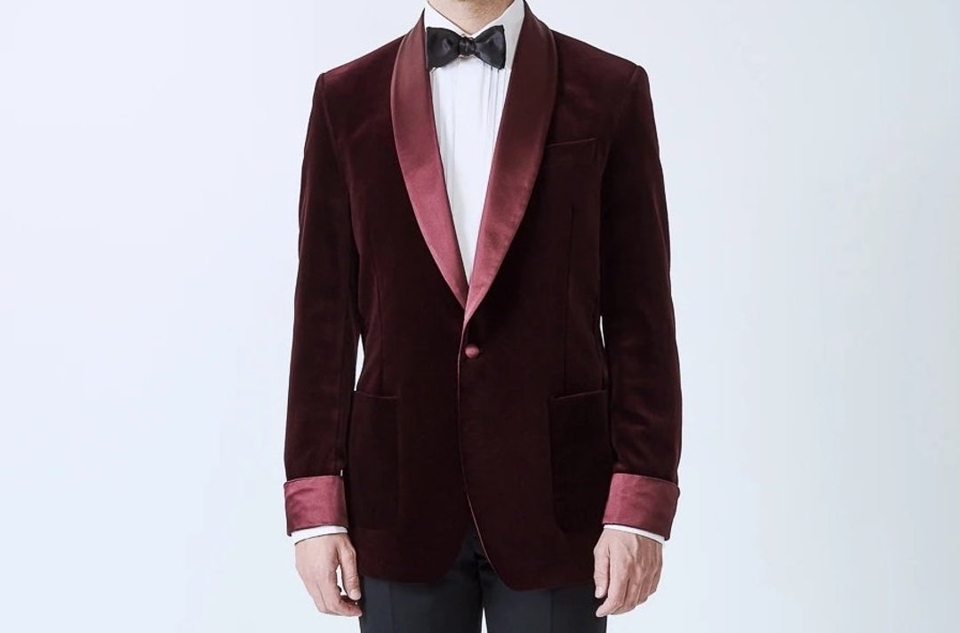 Men Burgundy Tuxedo Velvet Jacket One Button Slim Fit Party Etsy