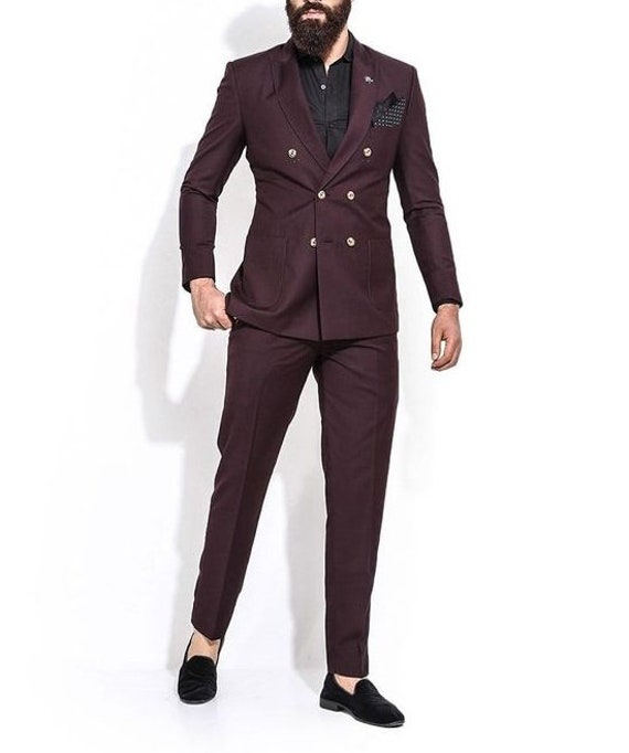 Wine double breasted clearance suit