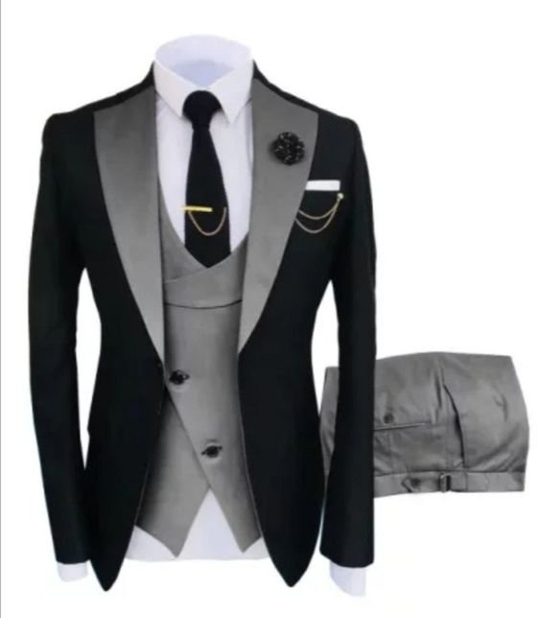 Buy Men Suits Gray Tuxedo 3 Piece Designer Formal Fashion Wedding ...