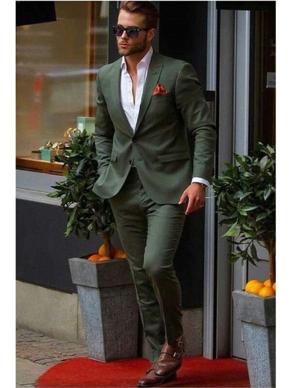 MEN SUITS Green 2 Piece Formal Fashion 