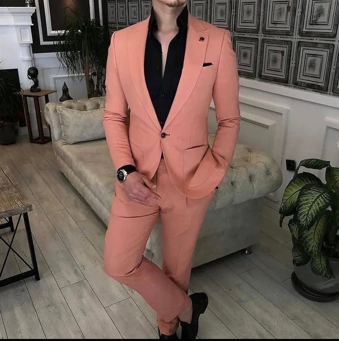 MEN PINK WEDDING Suit 2 Piece Party Wear Slim Fit Elegant Formal