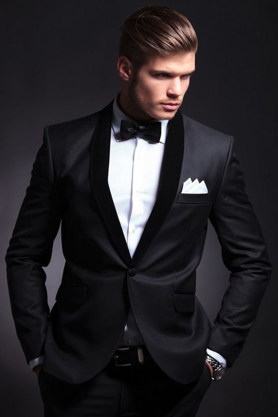 Trajes de hombre de boda negro esmoquin 2 piezas de un - Etsy España