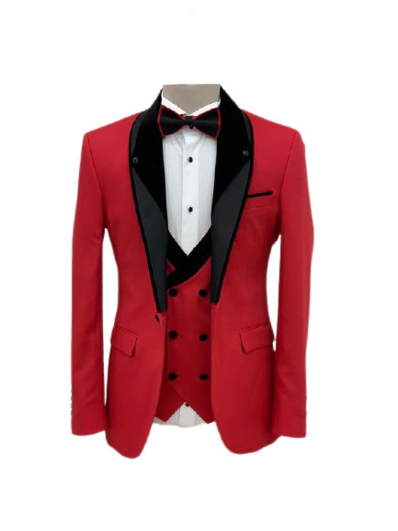 Men Suits 3 Piece Red Tuxedo Formal Fashion Designer Slim Fit | Etsy