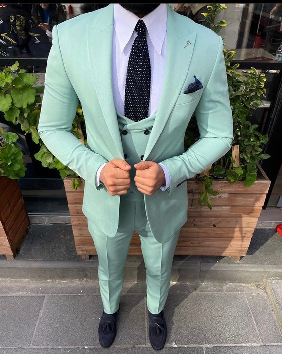 MEN SUITS WEDDING 3 Piece Mint Green Formal Fashion Party Wear Etsy