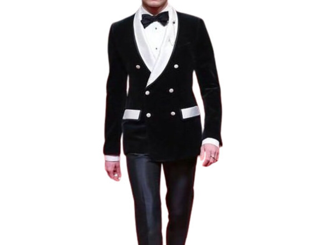 Men Tuxedo Jacket Black Velvet Double Breasted Style Slim Fit Party Wear Prom Dinner Coat