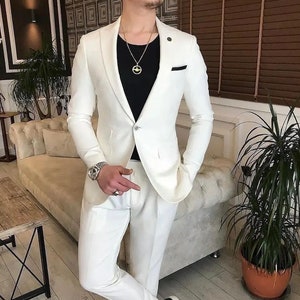 Hombres trajes 2 pieza formal moda un botón boda novio | Etsy España
