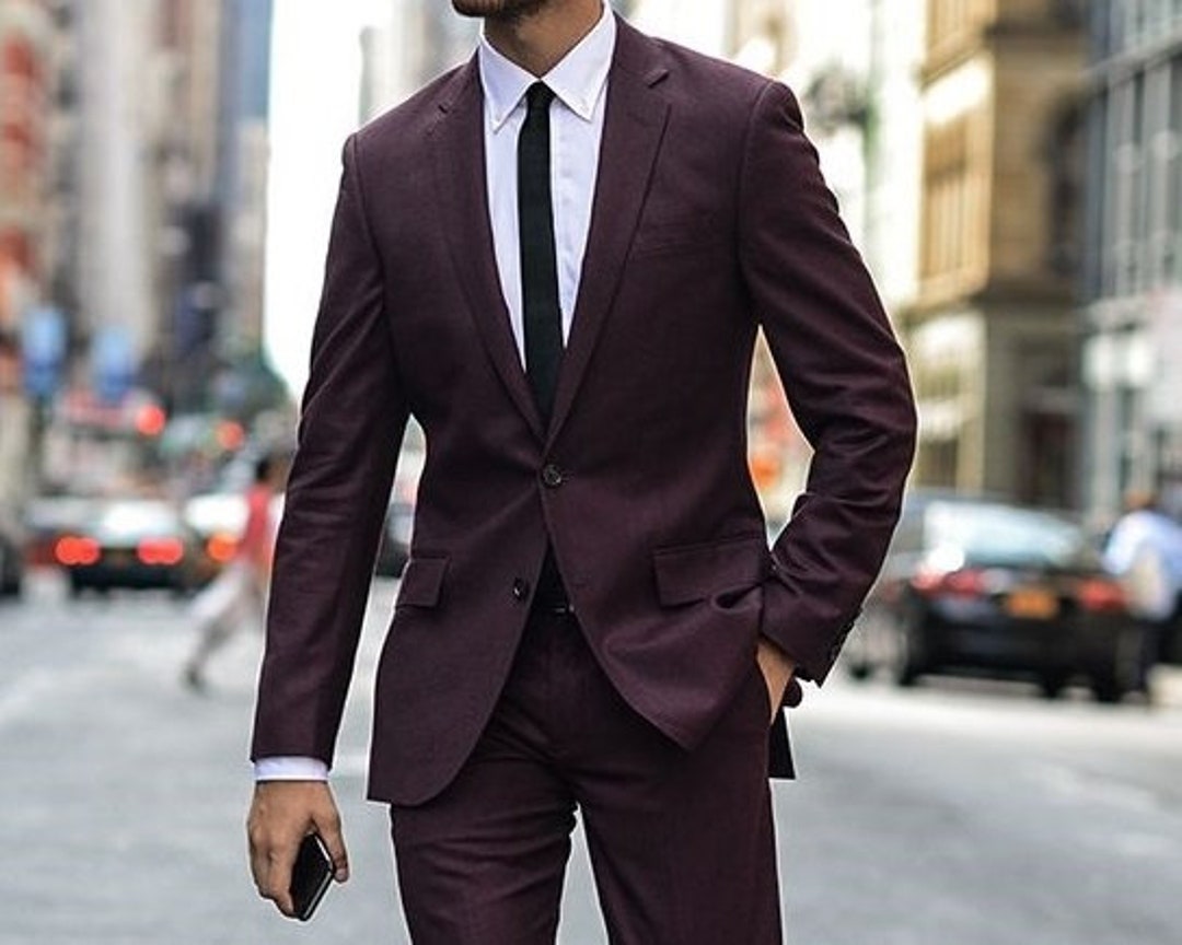 Men Wedding Suit Wine 2 Piece Formal Fashion Slim Fit Office - Etsy