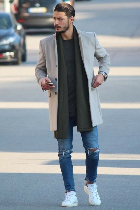 Monogram Denim Trench Coat - Luxury Grey