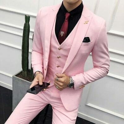 Men Suits Formal Fashion Pink 3 Piece Wedding Groom Wear Coat | Etsy