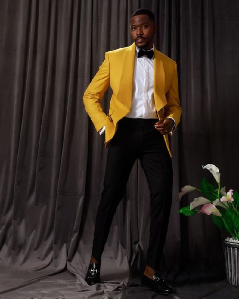 Mad Men Suits – Where to Buy 1950s & 1960s Men’s Suits     MEN TUXEDO SUIT 2 Piece Formal Fashion luxury Yellow Slim Fit Party Wear Prom Wedding Groom Suits  AT vintagedancer.com