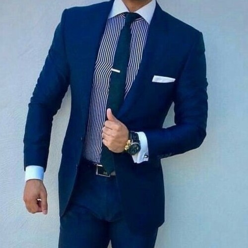 Men Suits Blue 3 Piece Striped Slim Fit Elegant Formal Fashion - Etsy