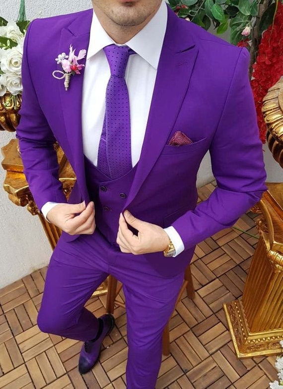 plum color 3 piece suit