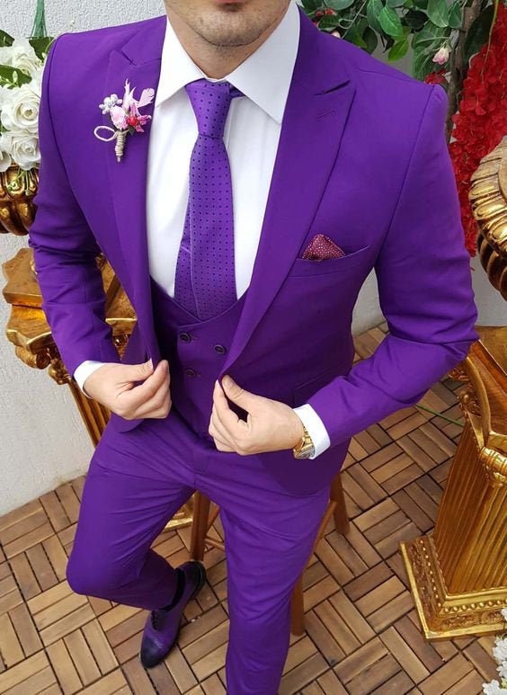 Men Suit 3 Piece Wedding Groom Purple Formal Fashion Designer - Etsy