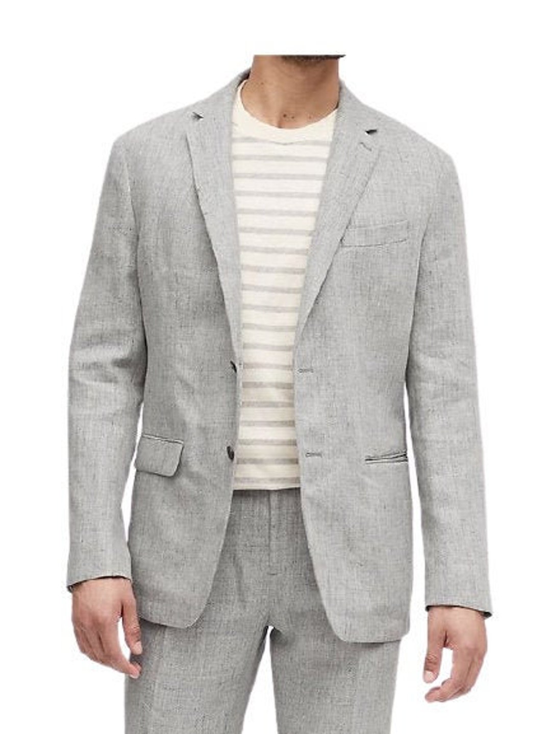 Men Linen Silver 2 Piece Suit