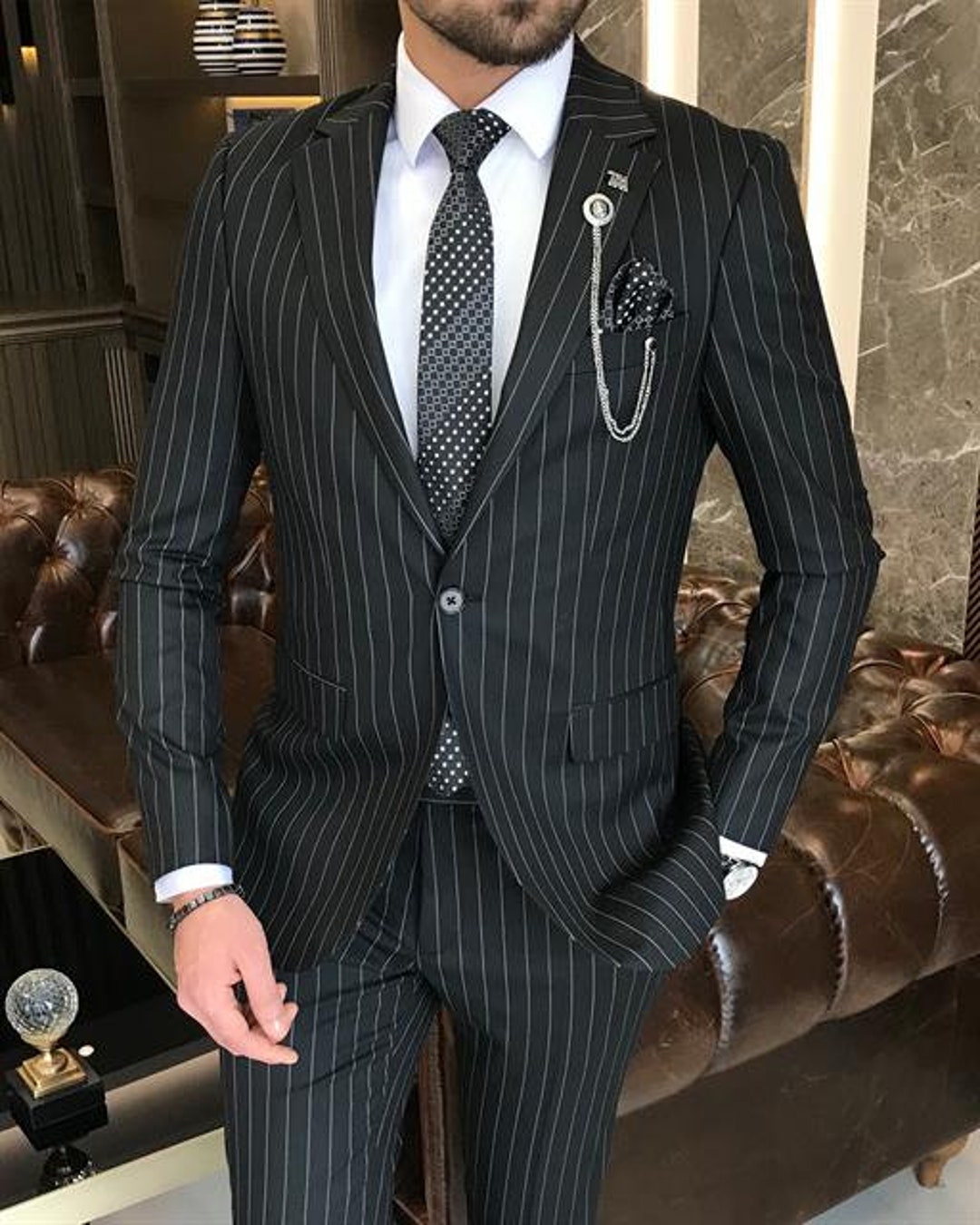 MEN STRIPE SUITS 2 Piece Slim Fit Suits Men Wedding Suits Etsy