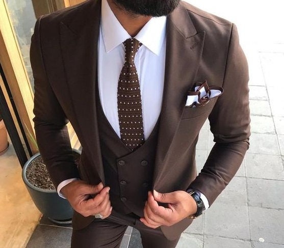 Three Piece Brown Suit with Navy Blue Jacket