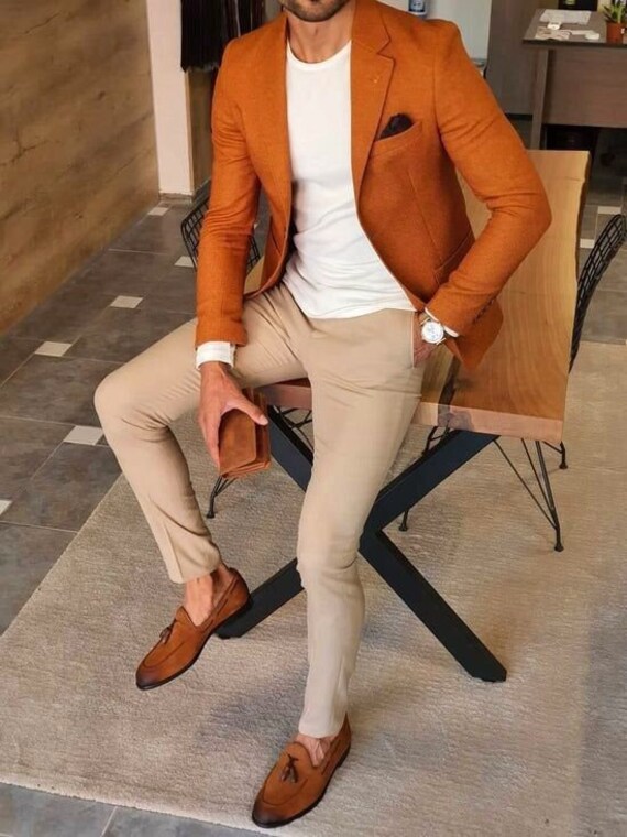 Men's 2 Piece Suits Slim Fit Business Formal Dress Suit Jacket Pants  Wedding Prom Tuxedos Brown : Clothing, Shoes & Jewelry 