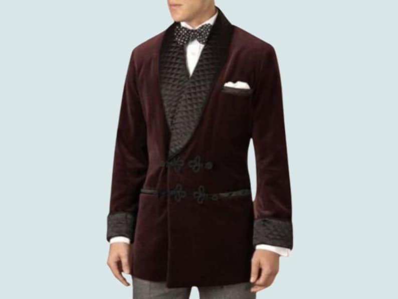 1940s Mens Suits | Gangster, Mafia, Mobster, Zoot Suits Smoking Jacket Men Velvet Blazer Quilted Frogging Style Party Wear Dinner Coat $149.00 AT vintagedancer.com