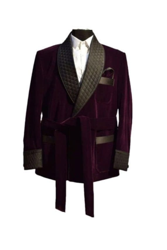 Burgundy Smoking Jacket Stylish Jacket Velvet Quilted Elegant