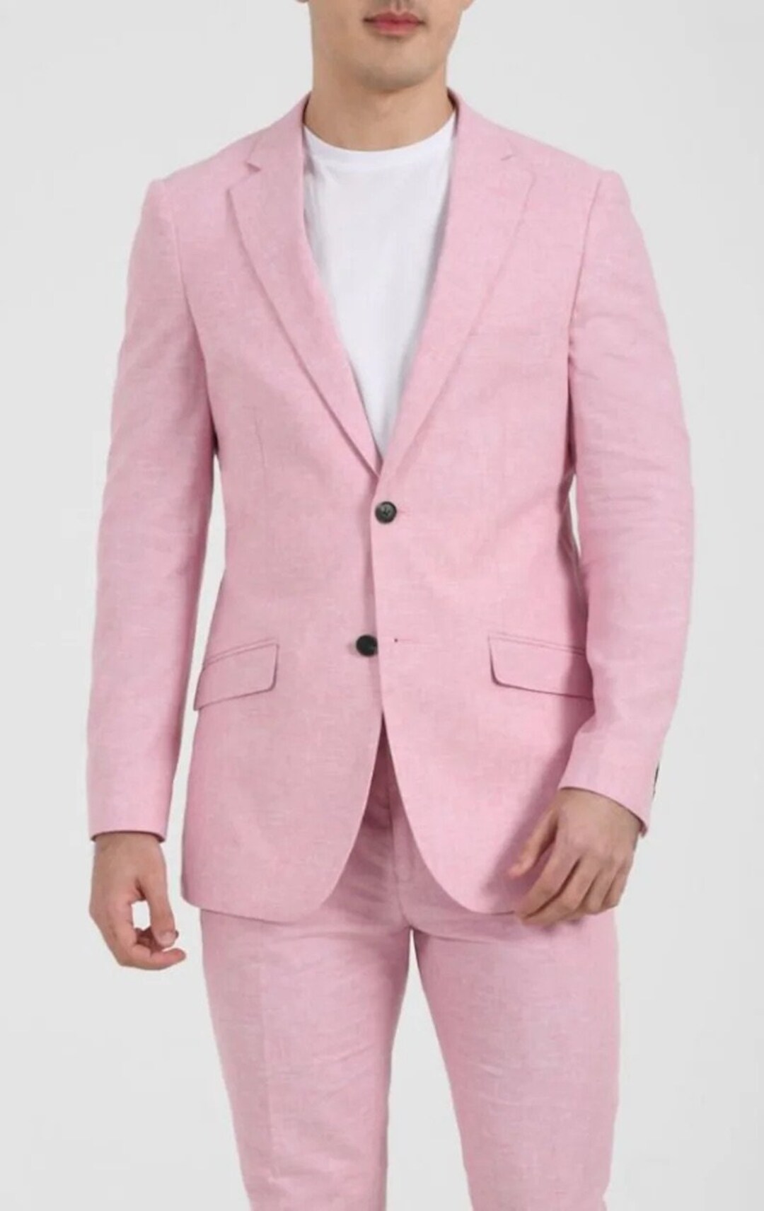Formal Pink Slim Fit Men's Suits 2 Pieces Solid Color Wedding Suit
