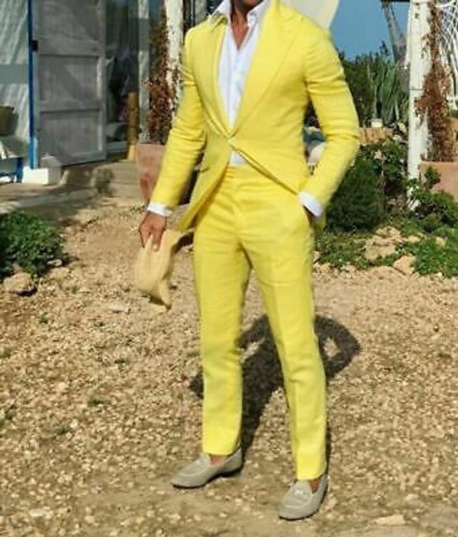 Men Suits Men Linen Suits 2 Piece Linen Suits Yellow Linen Etsy