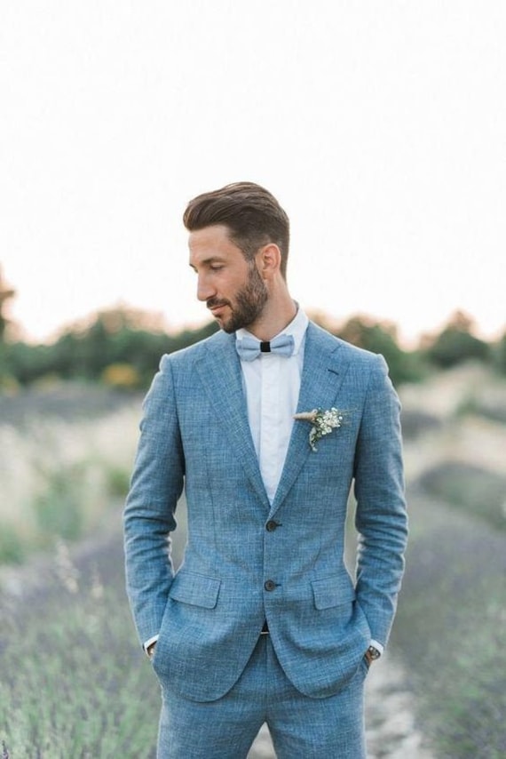 Men Suits Wedding Suits 2 Piece Groom Wear Light Blue One 